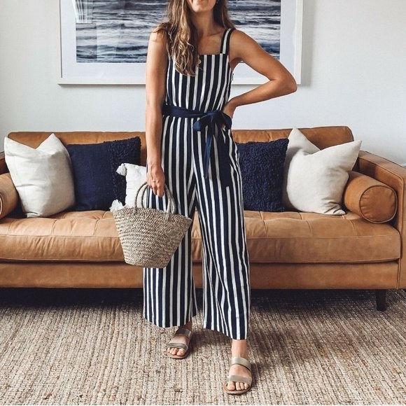 NWT J. Crew Knit Tie Waist Striped Jumpsuit - Picture 1 of 8